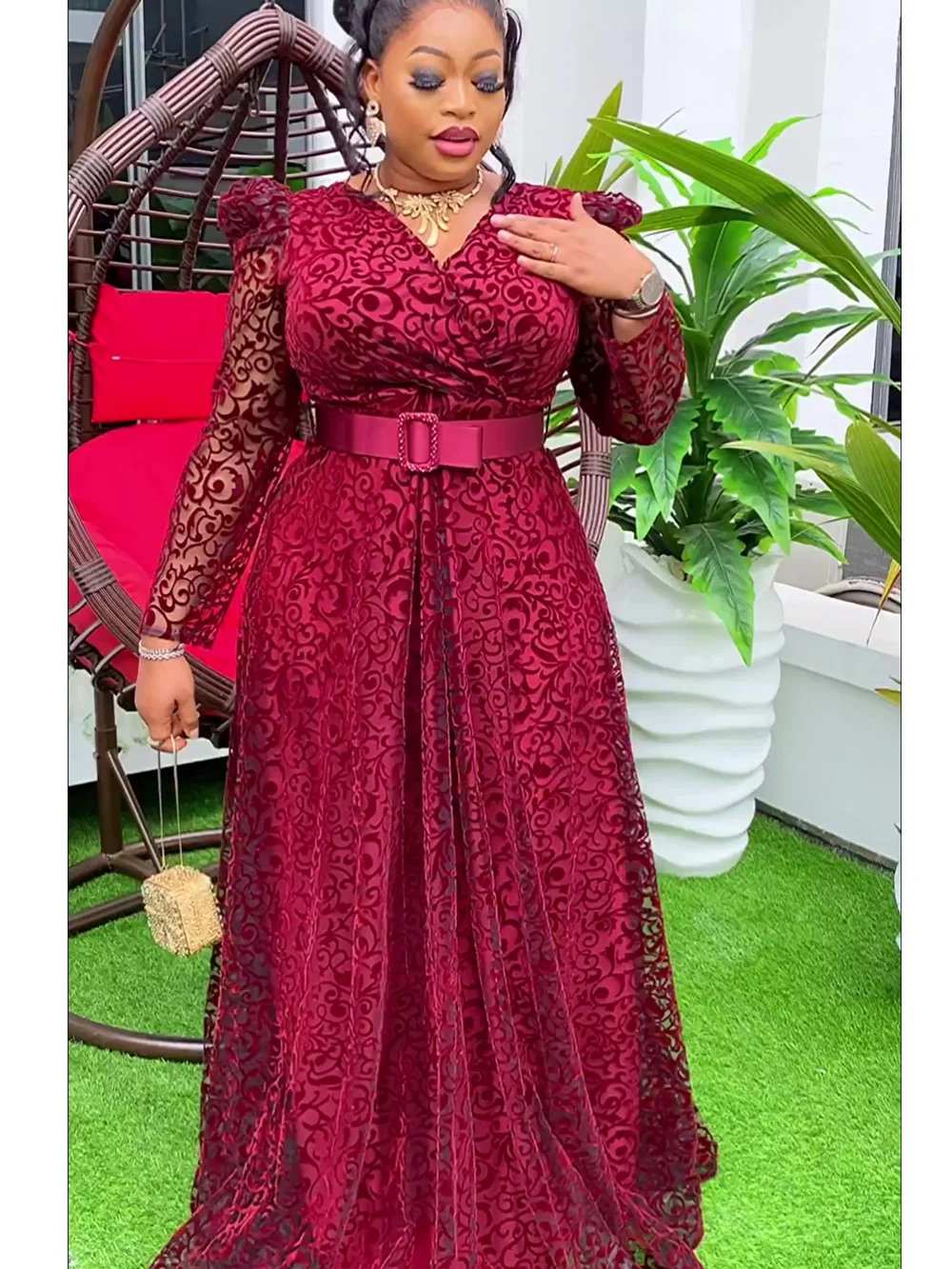 green emerald velvet dress African Print Deka Dress S main image 1