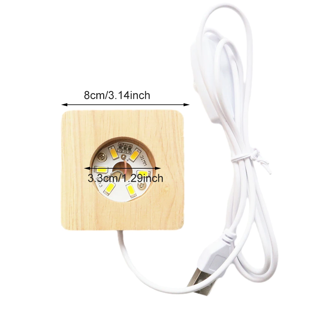 8cm Illuminated Display Base Wooden Glass Lighted Base with 6 LEDs Warm Light for Bedroom Office Desktop