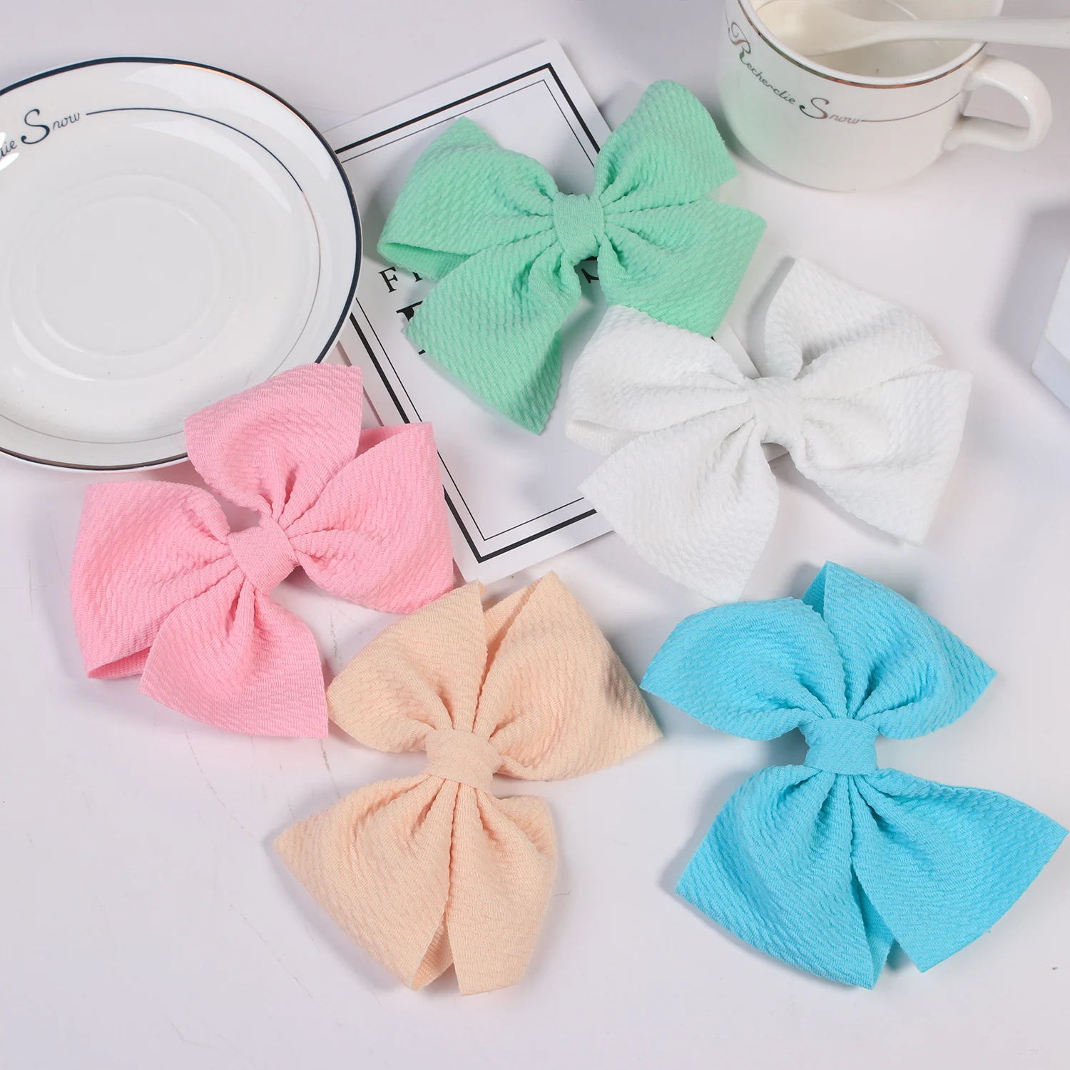 5pcs Fabric Hair Bows Hair Clips For Baby Girls