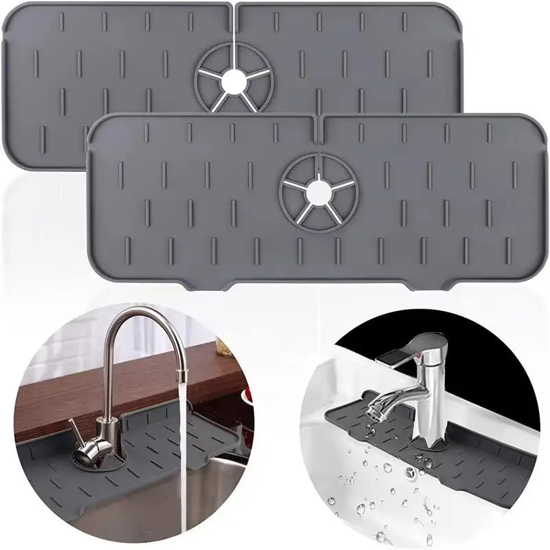 Foldable Kitchen Water Catcher Sink Draining Pad Splash Guard Silicone Faucet Mat Countertop Protector Pad for Bathroom Kitchen