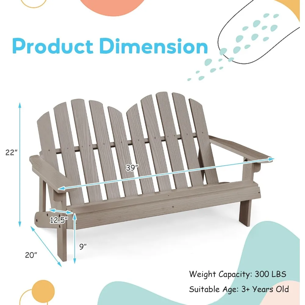 Chair 2-Seat - Children's Outdoor Chair with High Backrest, Arm Rest, 300 Lbs Capacity, Wood Double Loveseat 2
