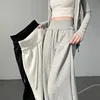 High Waist Grey American Style Sports Pants Women's Spring Autumn Tummy Control Casual Wide Leg Straight Loose Floor Length S...