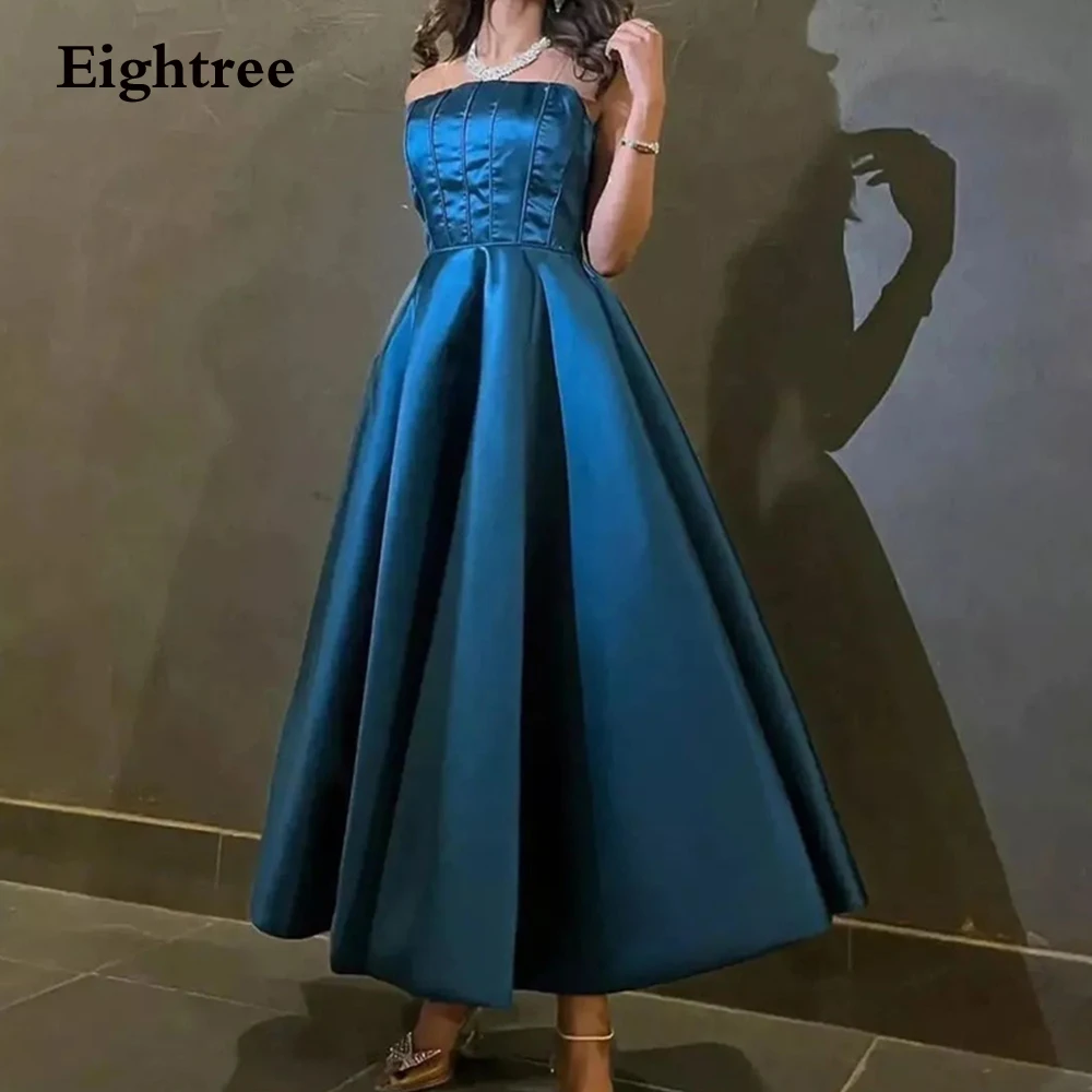 

Eightree Vintage Strapless Prom Dresses Stain Pleat Ankle Length Elegant Evening Dress Robe De Soirée Party Grown 2023