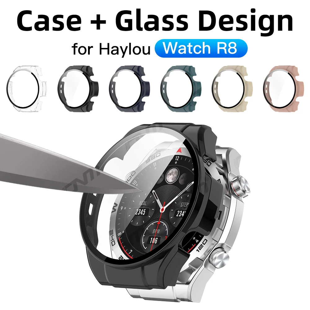 Haylou Watch R8 용 유리 및 케이스, PC 올 어라운드 범퍼 보호 커버 및 스크린 보호대, Haylou R8 스마트 워치 액세서리