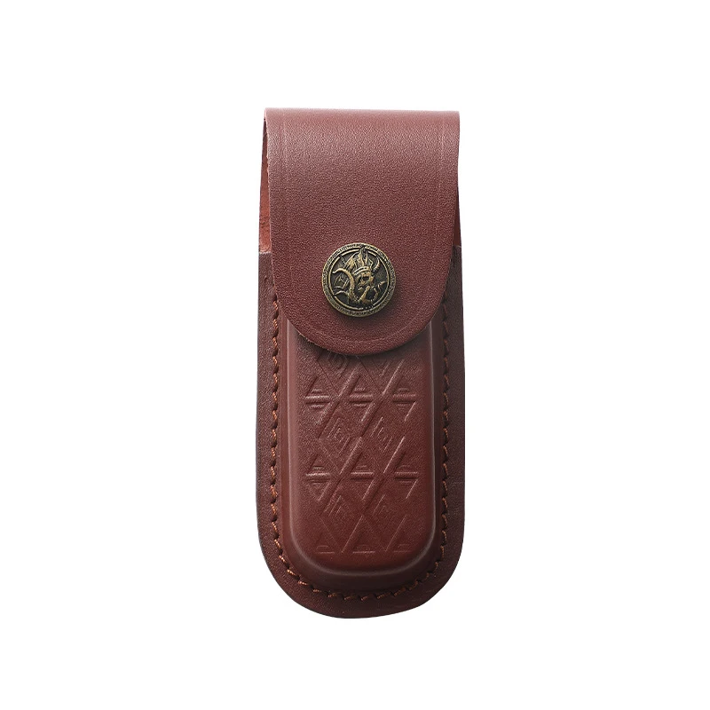 Handcrafted Genuine Leather Folding Knife Case - Durable Cowhide Side-Mounted Protective Storage Sleeve