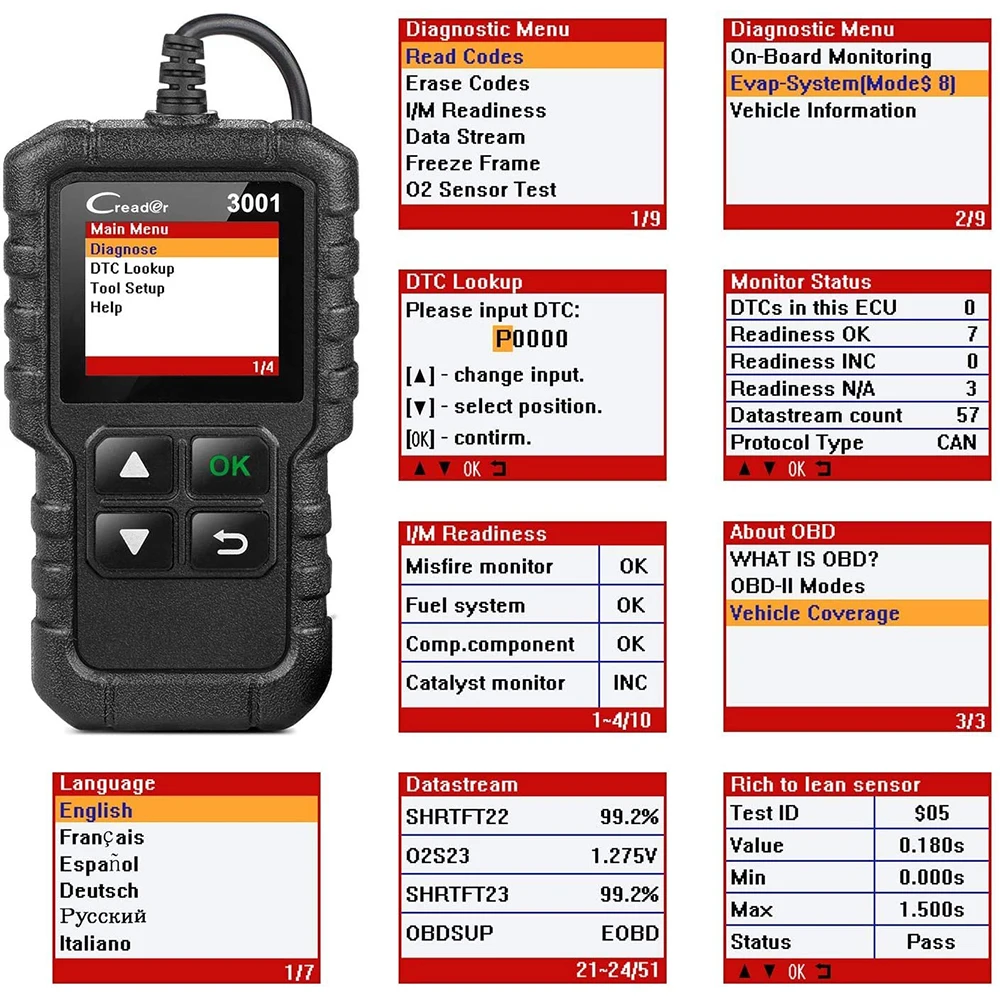 OBD Code Reader LAUNCH X431 CR3001 Support OBDII/EOBD Creader 3001 OBD2 Car Diagnostic Tools PK ELM327