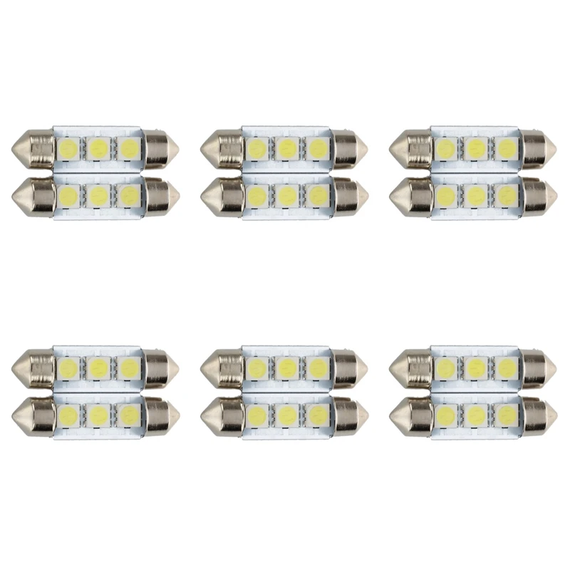 

12X C5W 3 светодиодный SMD 5050 36 мм ксеноновая белая лампочка для автомобиля