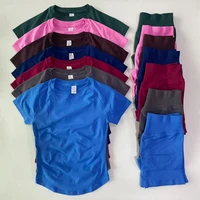 2 Piece Sets Women Outfit Longline Short Sleeve Gym Crop Top High Waist Workout Shorts Sports Suit Fitness Clothes Yoga Set