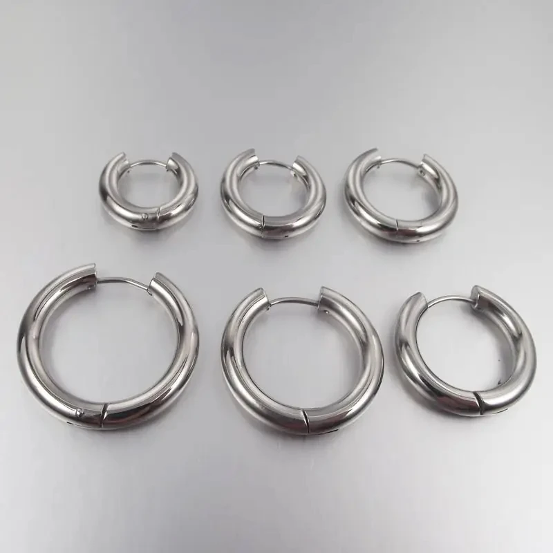 2 Pieces 4mm thickness Stainless Steel Earring Cute Big Crude Circle Earring Hoop Earrings Huggie Jewelry Men Women