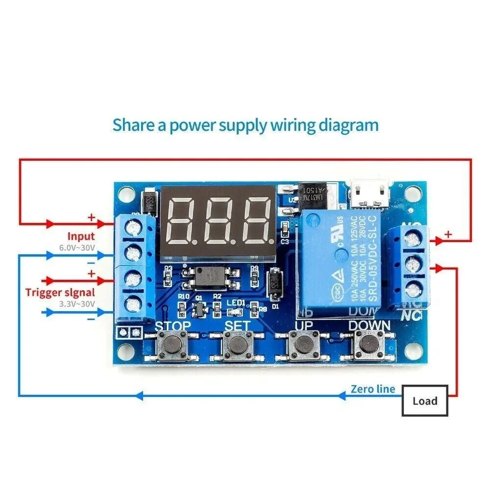 

6-30V Relay Module Switch Trigger Time Delay Circuit Timer Cycle Adjustable