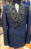 Handsome Beaded Crystals Men Suits 2 Pieces Set Male Prom Blazers Groom Wedding Tuxedos Double Breasted Customized Costume Homme 1