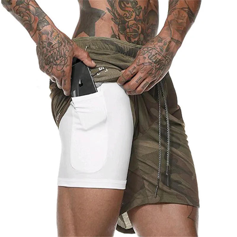 Men Running Shorts 2 In 1 Double-deck Sport Shorts Sportswear Gym Fitness Short Pants Training Jogging Bottom Men's Clothing