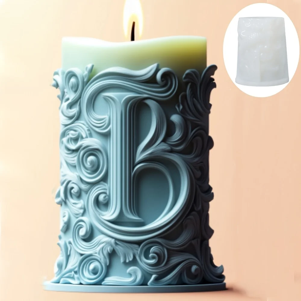 English letter pattern relief cylinder candle silicone mould lace flower cylinder resin mold wavy concrete gypsum molds