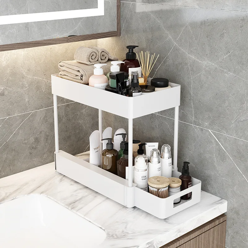 0107Under Sink Storage Organizer 2 Tier Drawer Multipurpose Rack Cabinet Under Sink Storage Rack Bathroom Kitchen Organizer