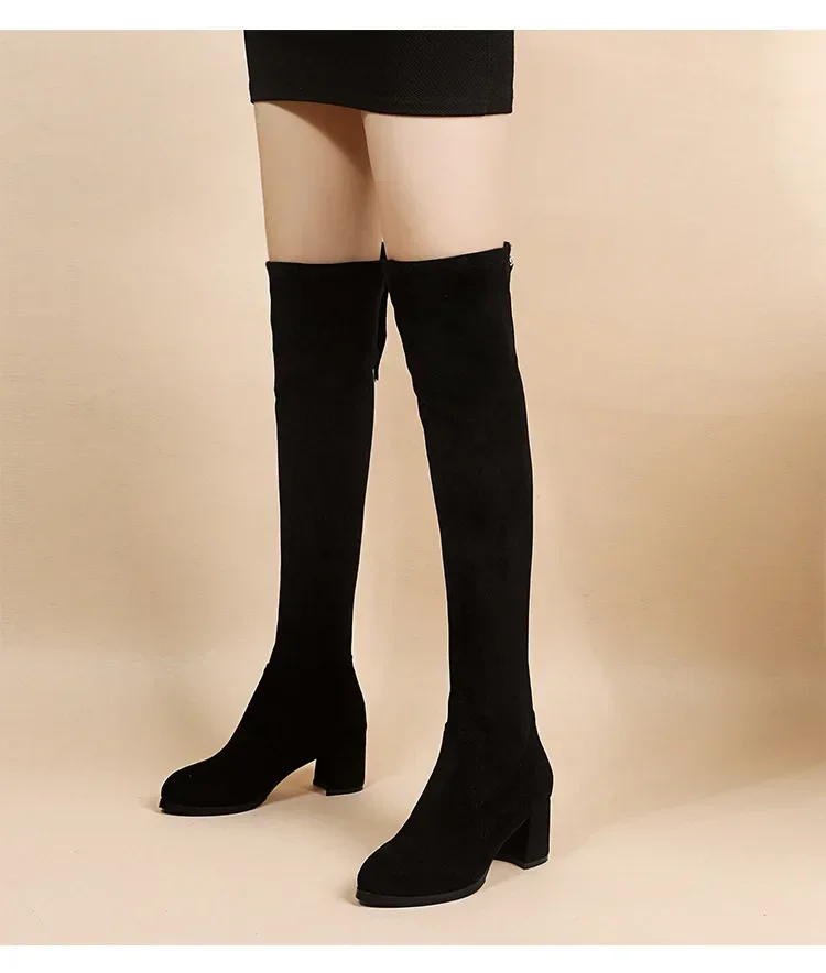Stretch Long Faux Suede Women Boots Over-the-knee Lady Boots Black Sexy Nightclub Platform Shoes Thigh Gigh Boots Women Shoes