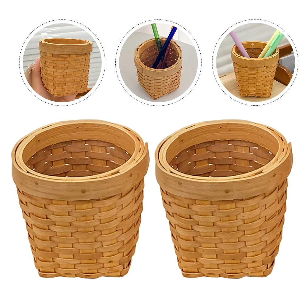 

2 Pcs Woven Pen Holder Rattan Cup Garbage Can Desktop Sundries Organizer Container