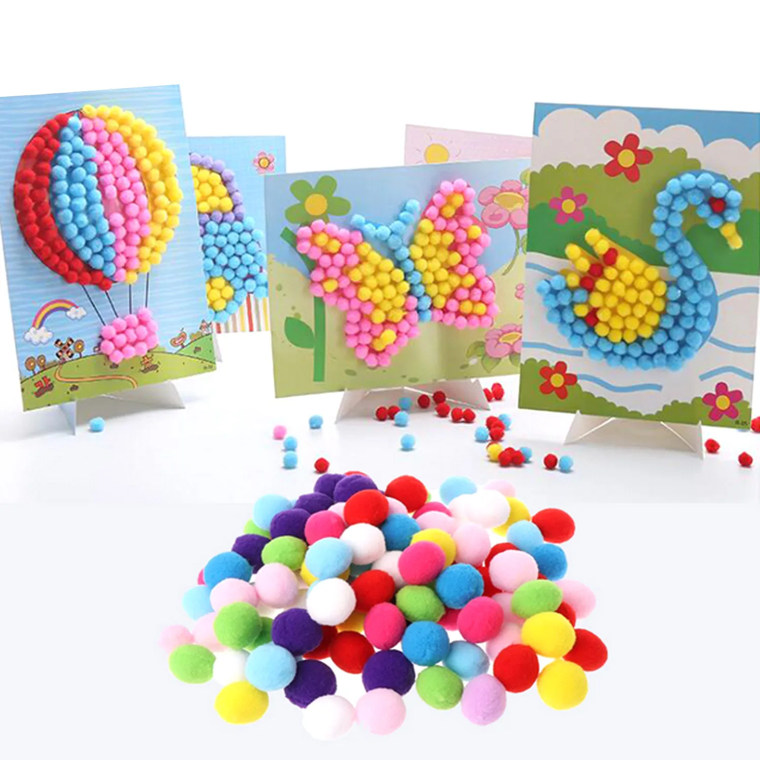 2 Sets Kids DIY Plush Ball Painting Stickers Cute Puzzles Crafts Toys for Birthday Christmas Childrens Day Gift Random Styles