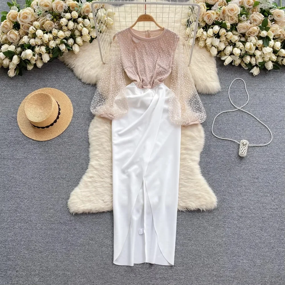 knee length dresses for ladies Girls Smocked Puff Sleeve Mesh Dress main image 1