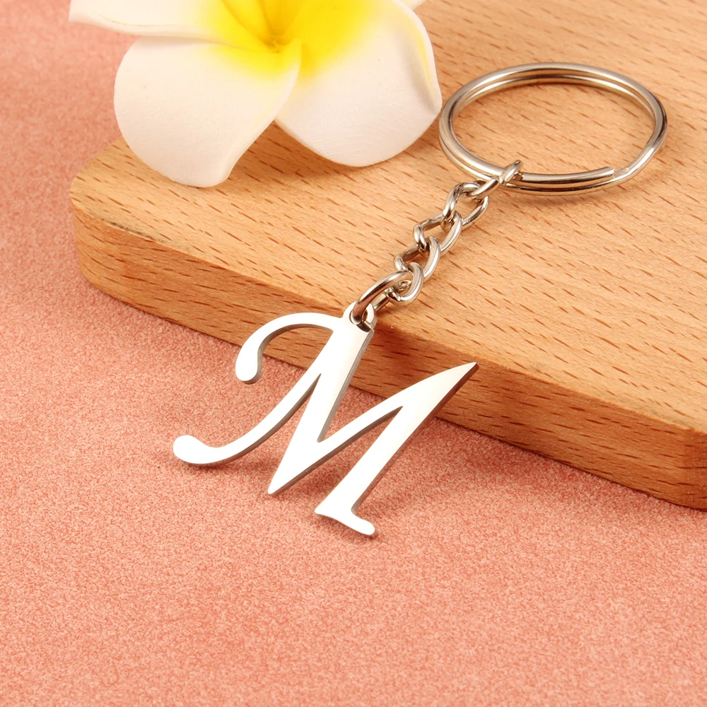 

A-Z 26 Initials Letters Keychain Stainless Steel Keyring Party Birthday Father's Day Gifts Wedding Gifts For Guests Key Chain