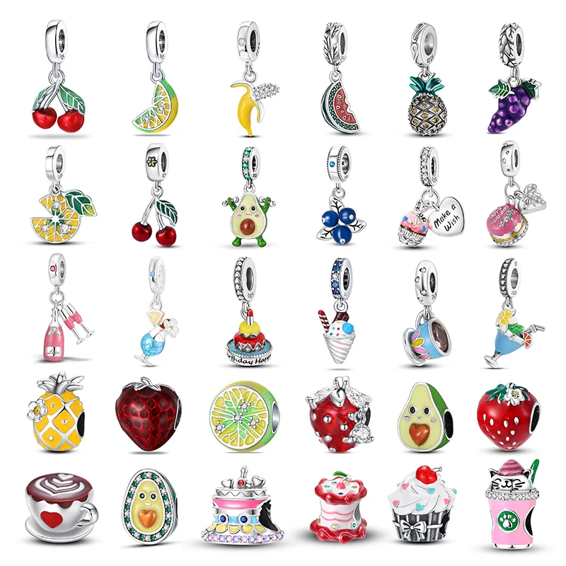 

925 sterling silver fashion avocado cherry watermelon fruit series charm beads suitable for Pandora original bracelet DIY gift