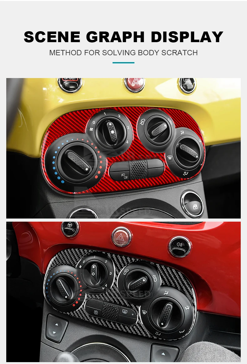 Echte weiche Kohlefaser für Fiat 500 2008–2024, 500e 2013–2019, Abarth 595 2012–2023, 2024, LHD, RHD, manueller automatischer AC-Steuerrahmen – Detail 7