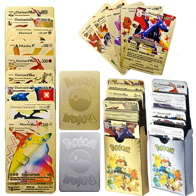 54Pcs 27Pcs Metal Gold Silver Pokemon Cards English Version ...