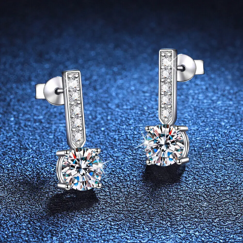 

2ct Real Moissanite Stud Earrings Women 925 Sterling Silver Pass Testerm Gift