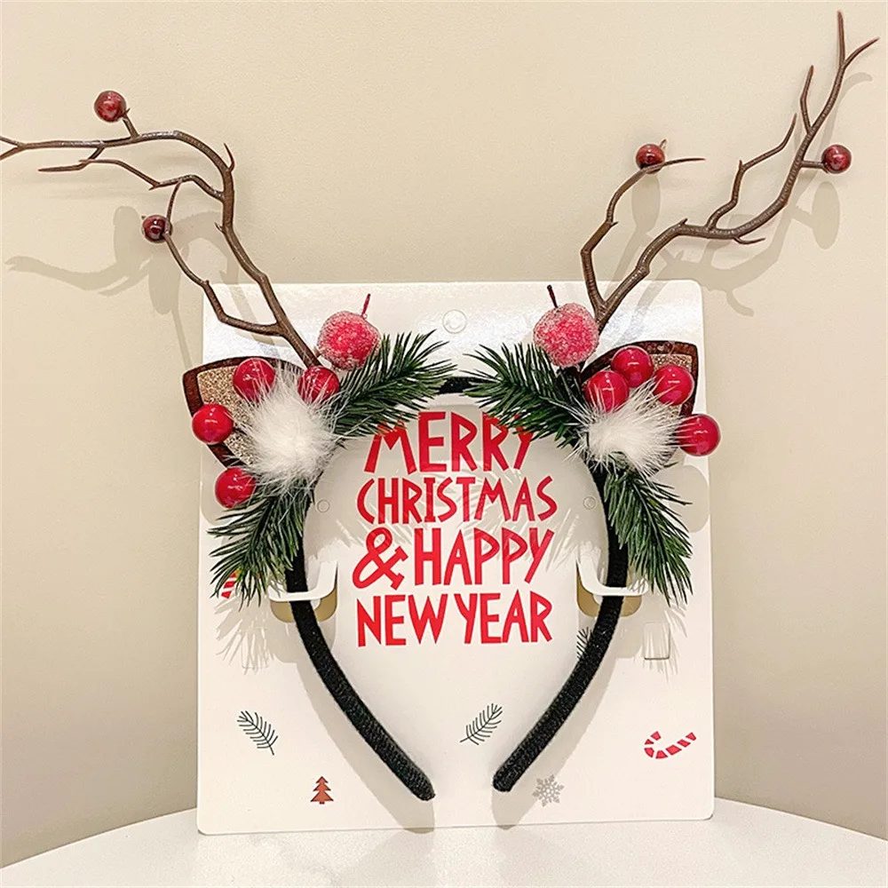 Christmas Antler Headband Fairy Flower Berry Tree Branch Cosplay Hairband Festival Party Props Christmas Headband Decoration
