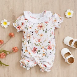 Summer Boys and Girls Cute Butterfly Print Comfortable Casual Round Neck Short Sleeve Baby Bodysuit
