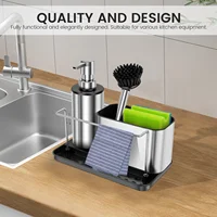 ชุดปั๊มจ่ายสบู่ 3 in 1 พร้อมแปรง ที่วางฟองน้ำ ราวแขวนผ้า ที่จ่ายน้ำยาล้างจานในอ่างล้างจาน อุปกรณ์ทำความสะอาดและจัดเก็บ 5