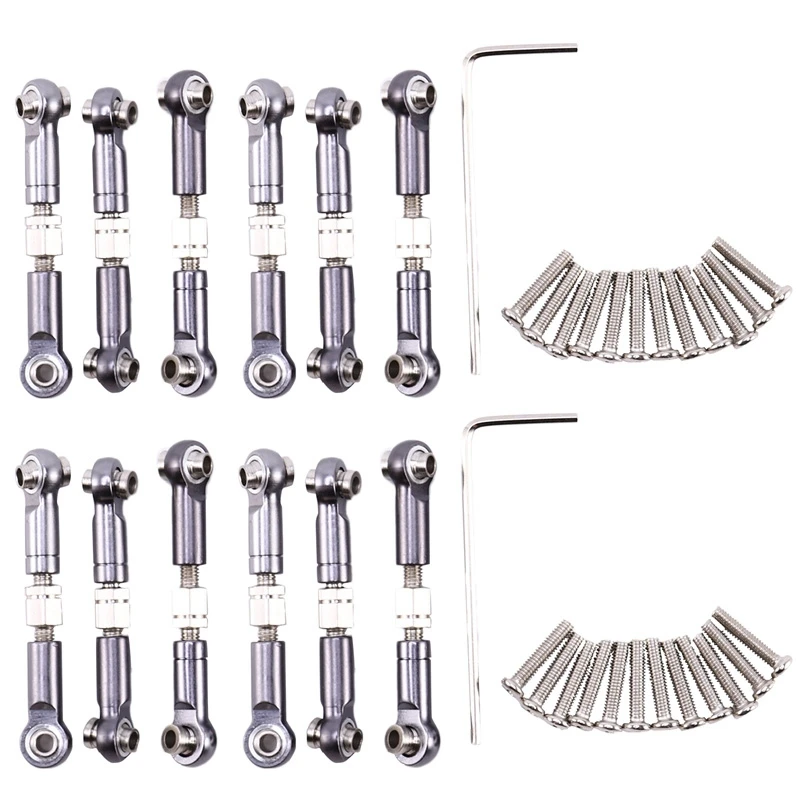 

12Pcs Adjustable Metal Linkage Pull Rod Front /Rear Servo Link For Wltoys A949 A959 A969 A979 K929 RC Car,Grey