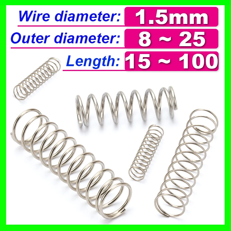 304Stainless steel compression spring Wire dia 1.4-2 OD 10-25mm Length 120-200mm 