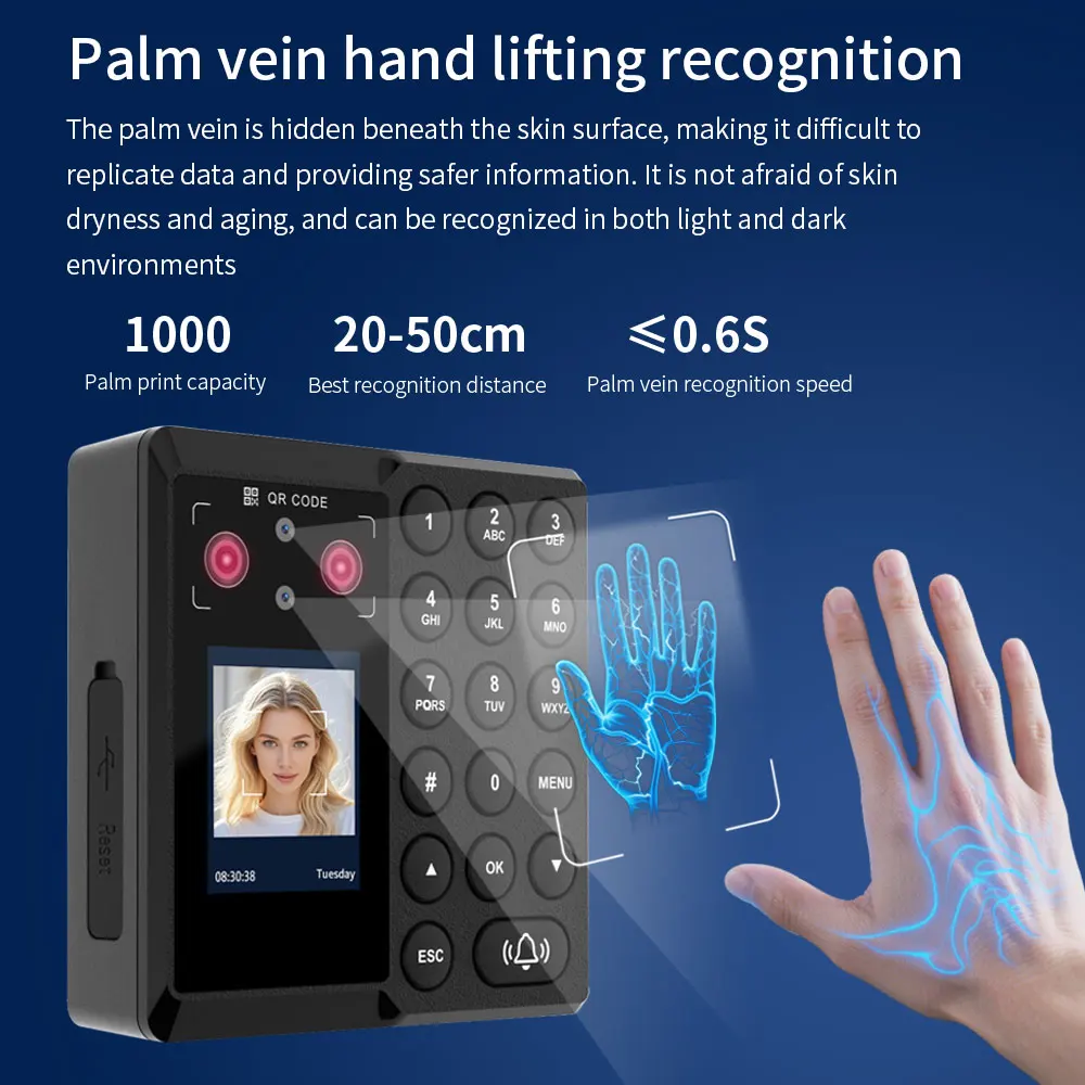 M21 M22 face recognition attendance machine password fingerprint palm vein unlocking application management doorbell