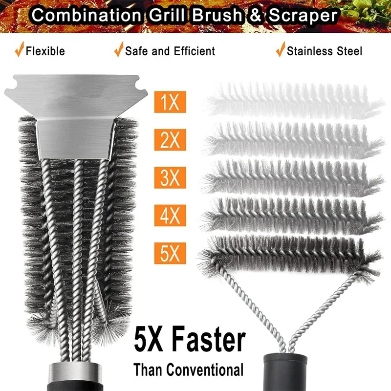 Grill Brush Safe 18 inch Stainless Steel Bristle with Deluxe Handle