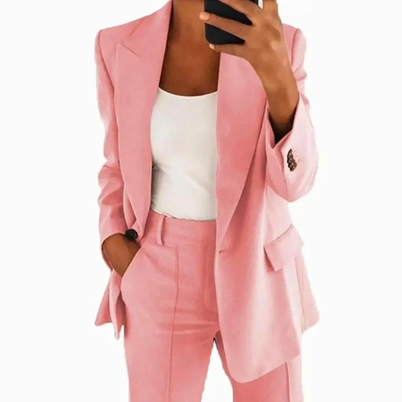 

Lansboter Pink Women Suit 2 Pieces Khaki Lapel Solid Business Slim Fit Wedding Shopping Office Work Set Jacket And Pants