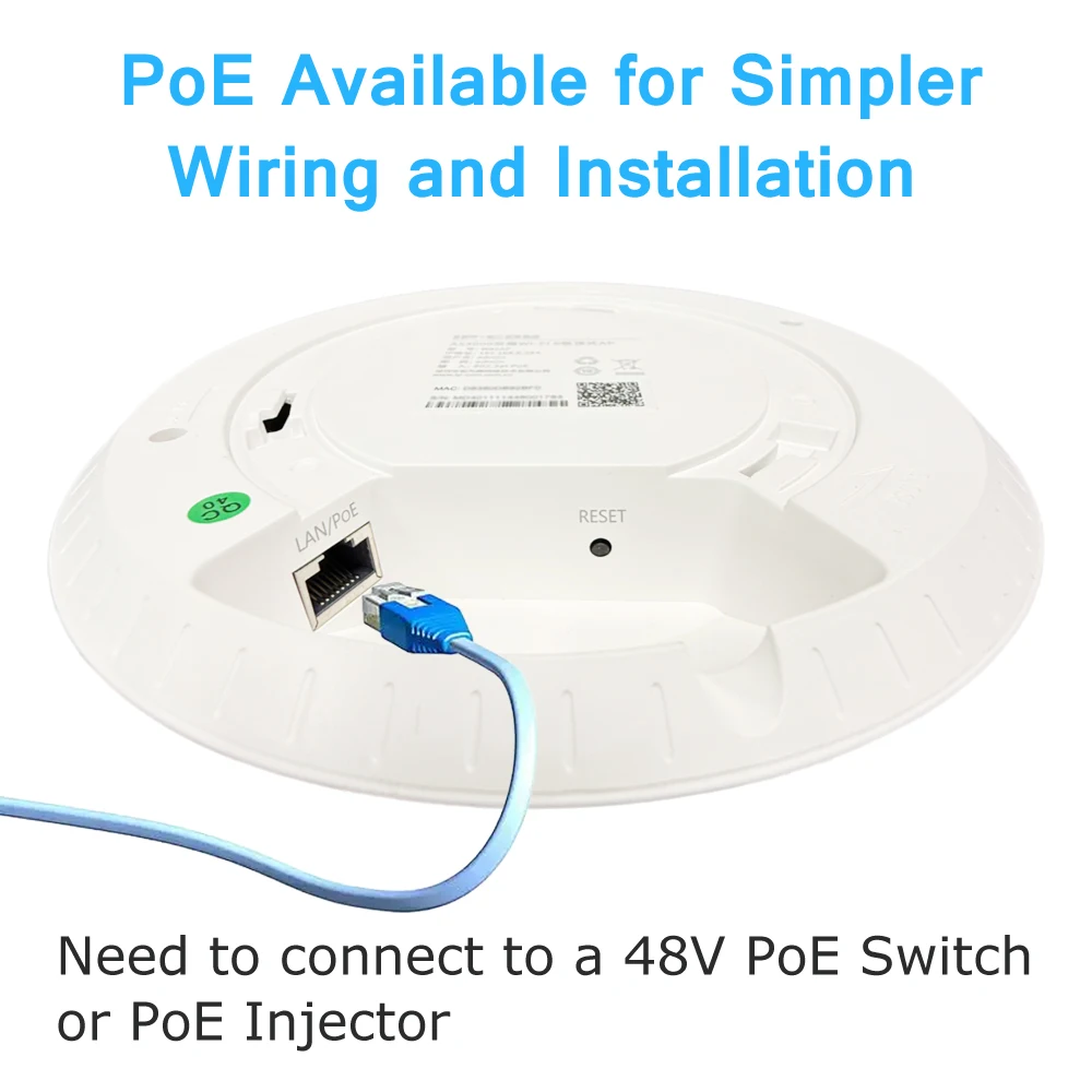 IP-COM W82AP Ultra-Slim Wireless Access Point WiFi 6 AX3000 Mesh Seamless Roaming PoE Powered Wifi Signal Booster Ceiling AP