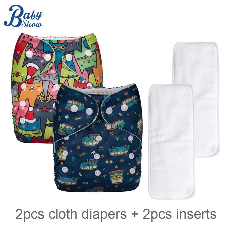 

4pcs/Set Washable Baby Diapers Suede Cloth Reusable Cloth Diaper Pocket Diaper Cover Wrap with Highly Absorbent Nappy Inserts