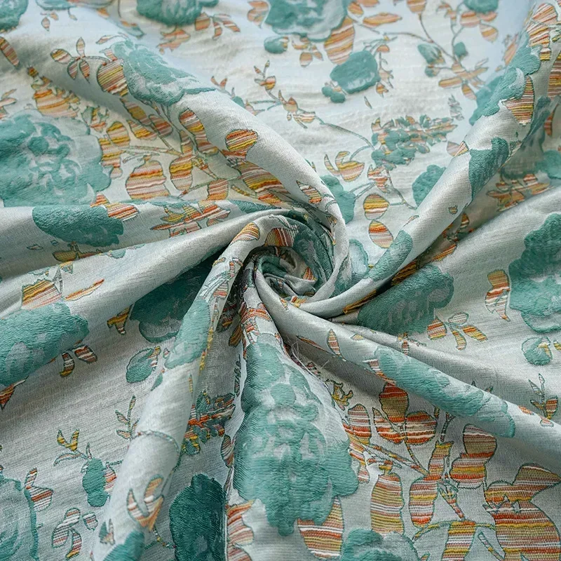 Ölgemälde Textur grün geprägtes Garn gefärbt Jacquard Stoff Frauen Retro Blumen kleid DIY Näh stoff