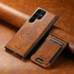 Leather Wallet Phone Case with Magnetic Card Holder and Magsafe Wireless Charging Compatibility - Samsung S22 (YL Brown)