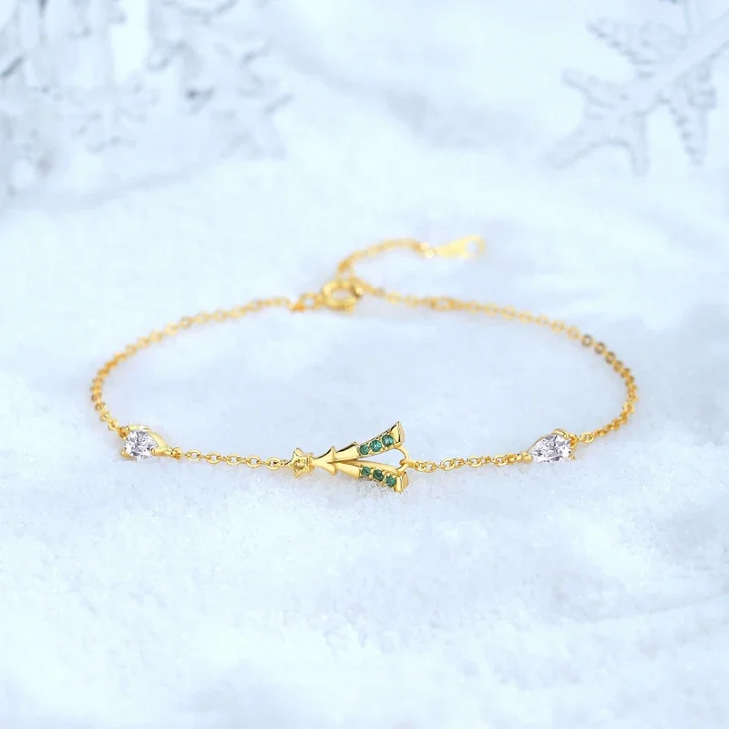 

S925 New Sterling Silver Golden Fashion Ins Exquisite Letters Meteor Christmas Tree Bracelet Women's Jewelry Gifts