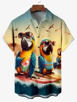 Attractive Parrot Men's Guitar Hawaiian shirts 3D Print Men's Summer Loose Beach Oversize Short-sleeved Top Men's Shirts For boy 1