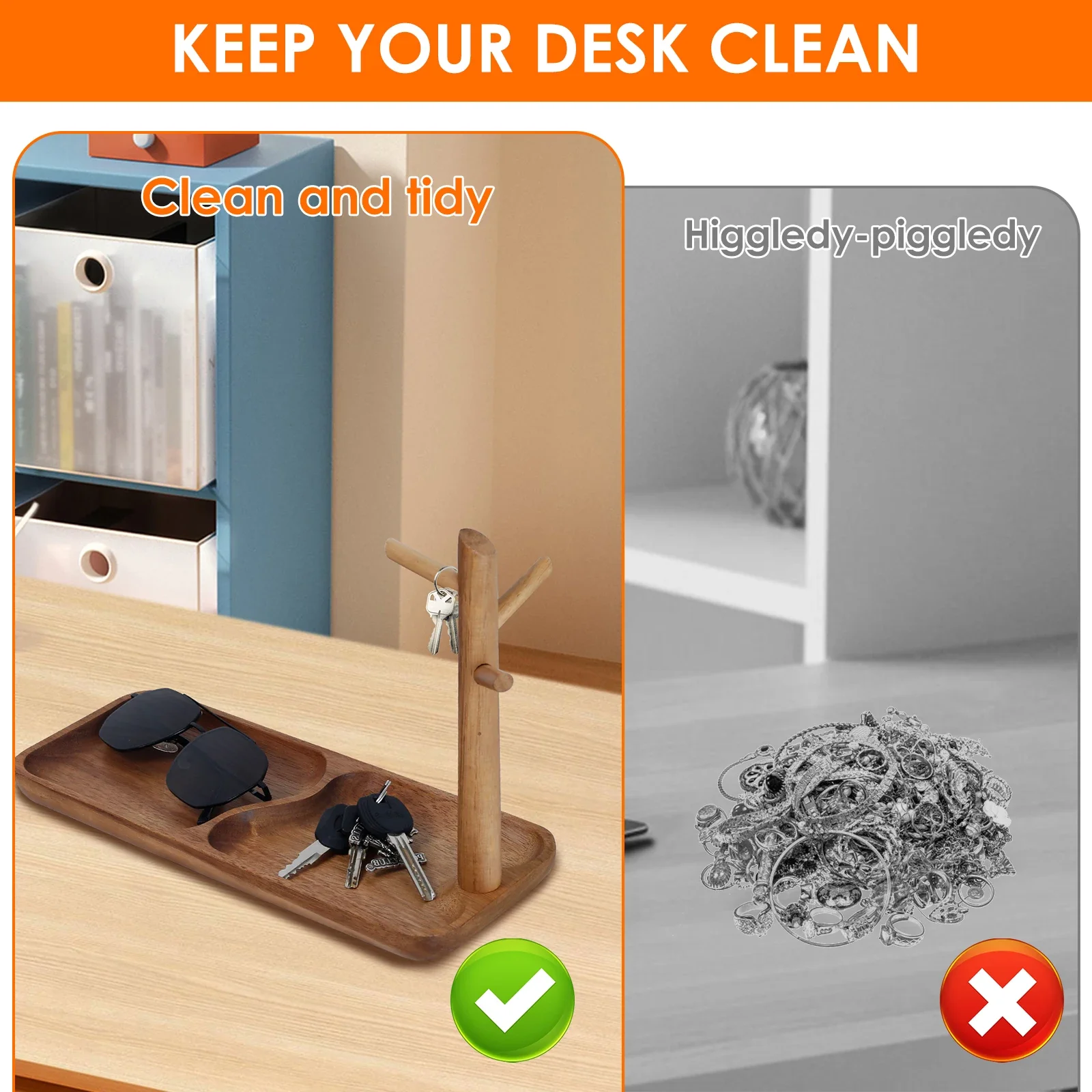 Wood Key Tray for Entryway Table Wood Storage Tray Living Room Key Hanger Jewelry Display Frame Organizer Tray for Rings Watches 6