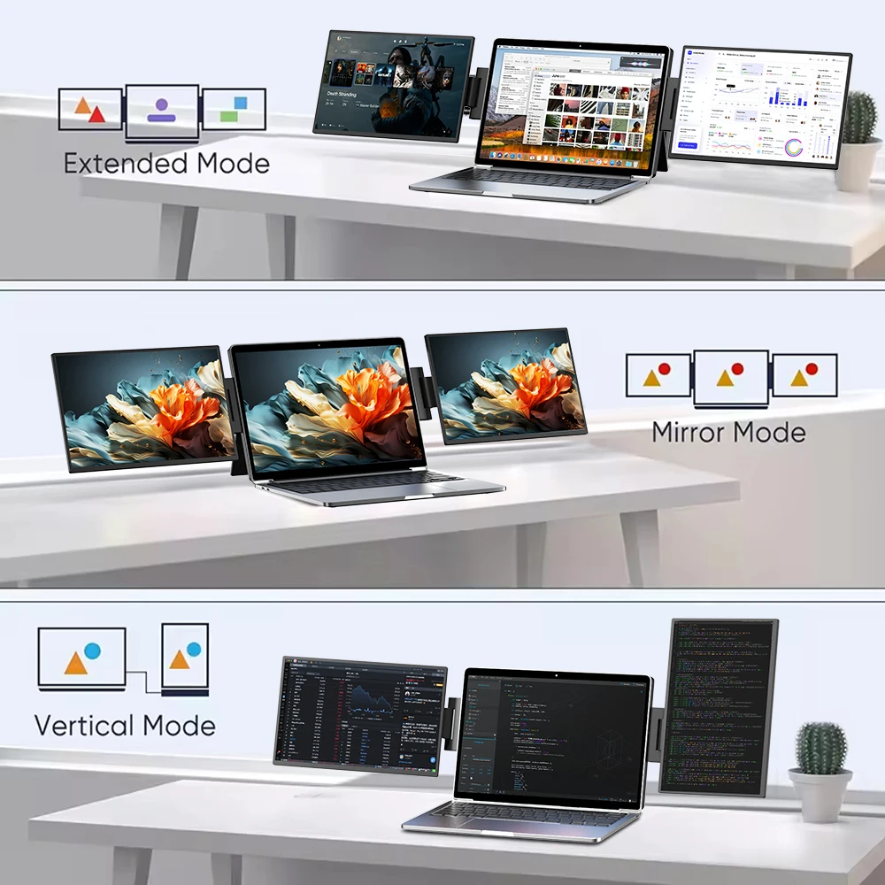 Sibolan 15.6인치 듀얼 스크린 휴대용 모니터 FHD 1080P 60Hz 메탈 바디, 홈 오피스, Mac OS 및 Windows용 트리플 디스플레이 확장기