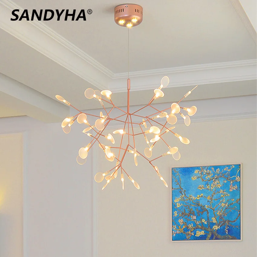 

SANDYHA Modern Firefly Designer Chandeliers Creative Branches Personalized Art Pendant Lamp for Living Room Led Hanging Lights