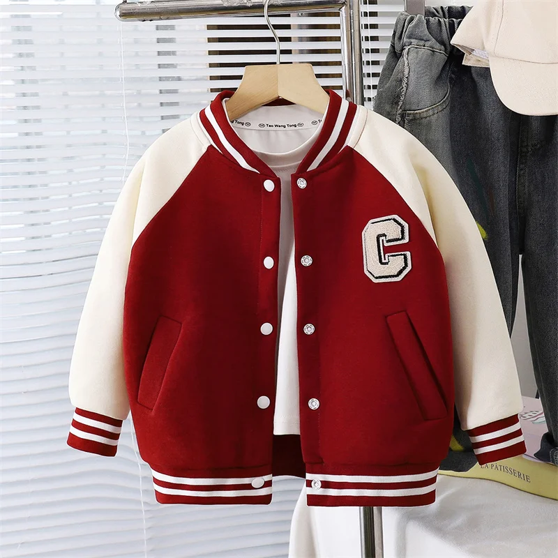 Giacca Baseball Bambino Manica Lunga – Colorblock Con Tasche – Capospalla Autunno Inverno Per Bambini