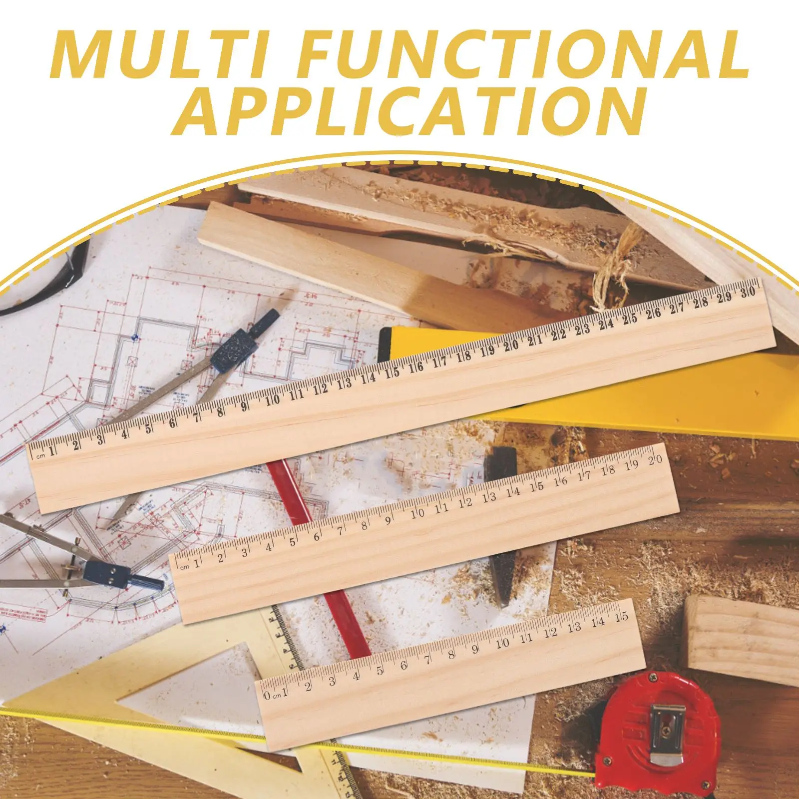 Wooden Ruler Set Straight Edges Rulers Measuring Tools Drafting Supplies Learning Aids Office Accessories 9 Pcs ruler set