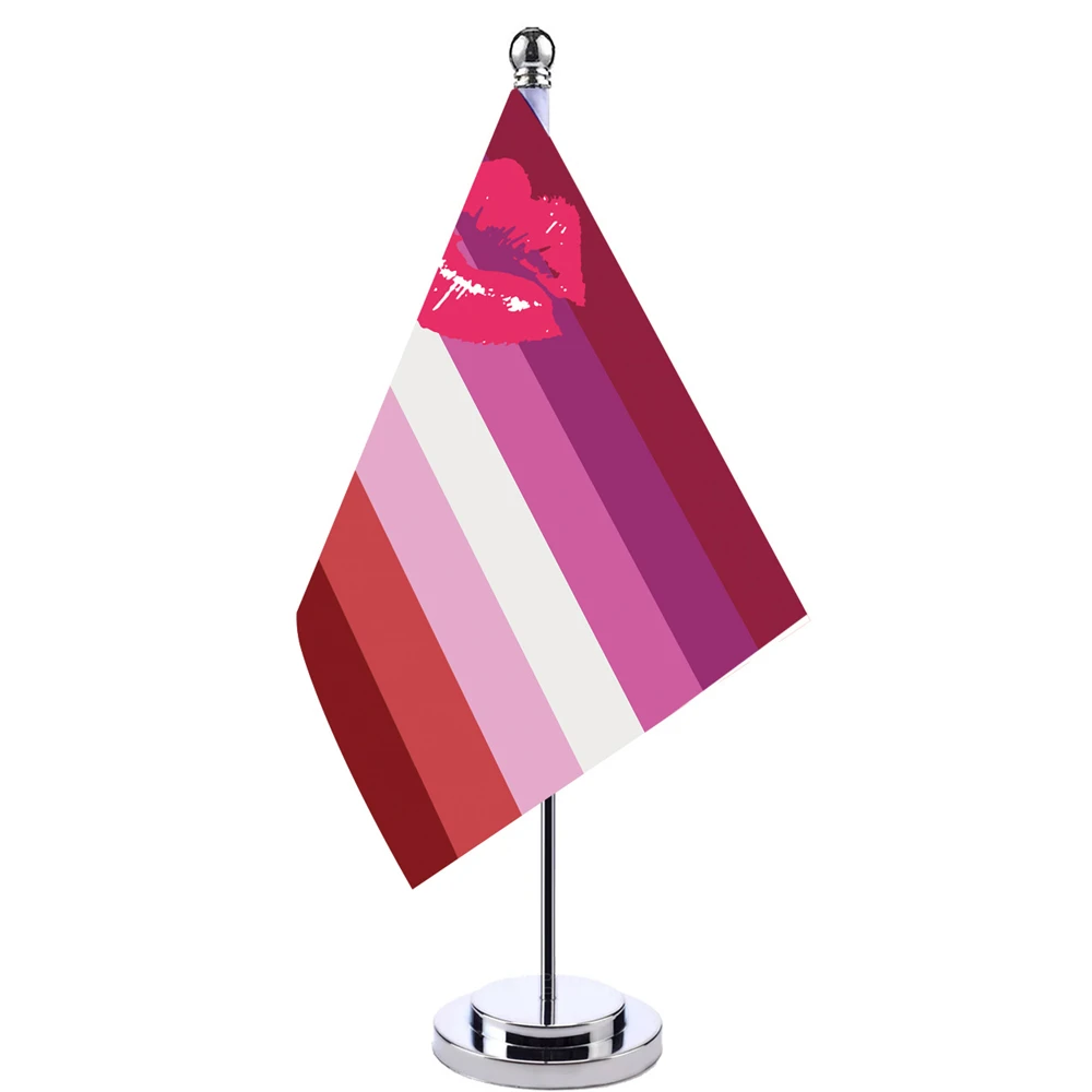 

14x21cm Office Desk Stand Lipstick-Lesbian Rainbow Small Banner Meet Meeting Room Boardroom Table Hanging LGBT Rainbow Flags