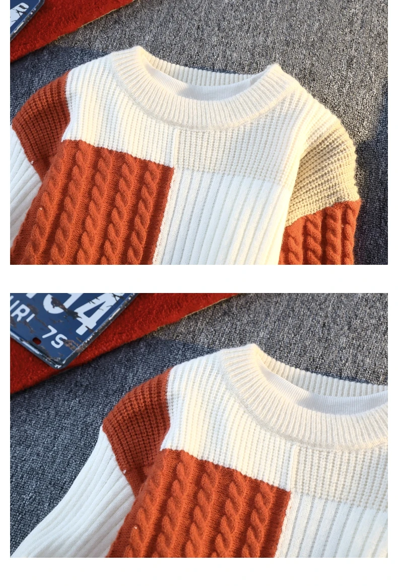 Men's Knit Sweater - Autumn Winter Plaid Patchwork Pullover | Thick Round Neck Casual