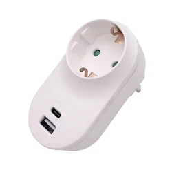 European Multi - Functional Wall Plug with USB and Type - C Interface, 2 - Hole Grounding Socket - 1pc