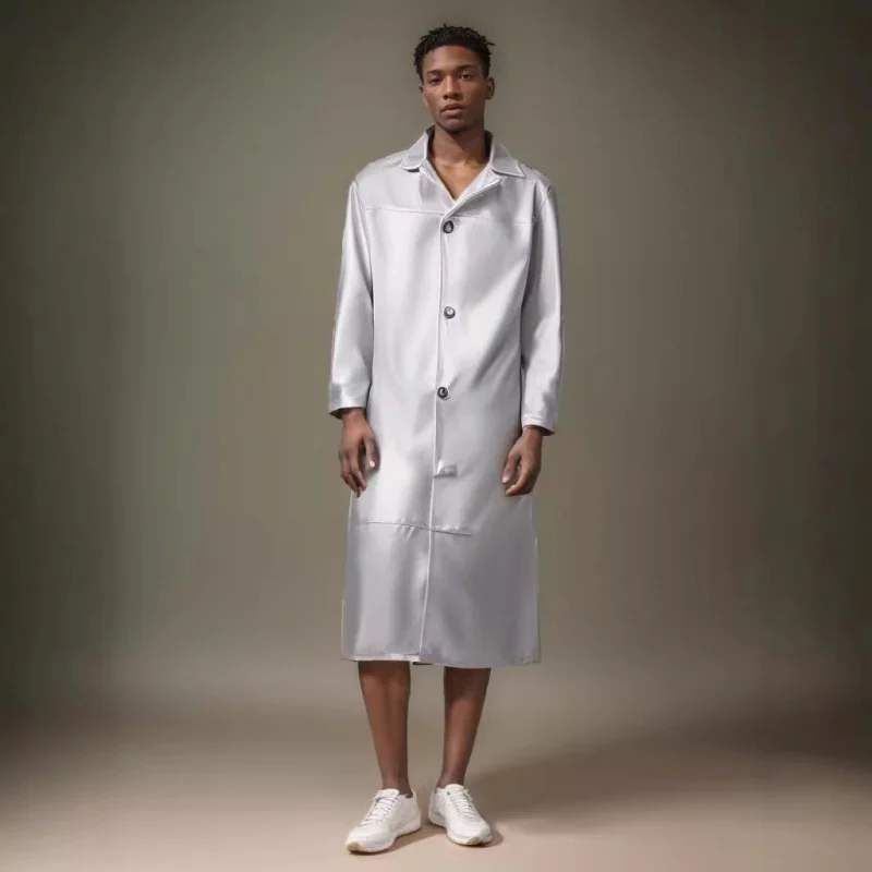 Trench Coat Men's Extended Trench Coat Men's Fashion Extended PU Leather Slim Fit Fashion Leather Coat